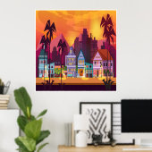 大都会と街のシーンアートポスター ポスター (ホームオフィス)