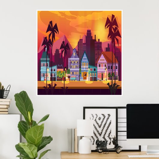 大都会と街のシーンアートポスター ポスター (ホームオフィス)