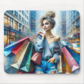 大都市の若い女性ショッピング マウスパッド (正面)