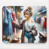 大都市の若い女性ショッピング マウスパッド (正面)