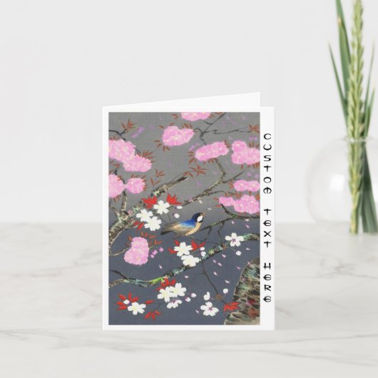 大野麦風 桜と青い鳥 新版画 カード (正面)