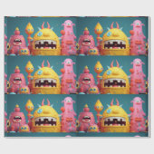 大量のカラフルモンスター ラッピングペーパー (フラット)