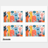 大量のカラフルモンスター 長方形シール (シート)