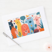 大量のカラフルモンスター 長方形シール (封筒)