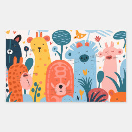 大量のカラフルモンスター 長方形シール