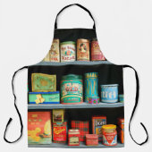 大量のカラフルヴィンテージ缶が表示される エプロン (正面)