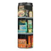 大量のカラフルヴィンテージ缶が表示される タンブラー (裏面)