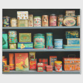 大量のカラフルヴィンテージ缶が表示される ラッピングペーパー (フラット)