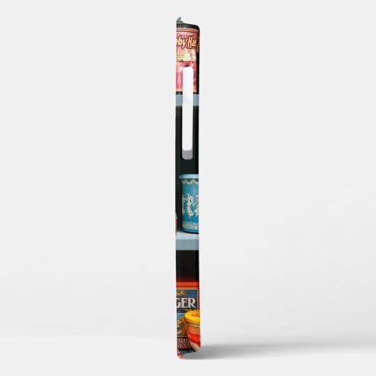 大量のカラフルヴィンテージ缶が表示される Case-Mate iPhoneケース (裏面 / 左)