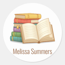 大量の本とオープンブック スクエアシール