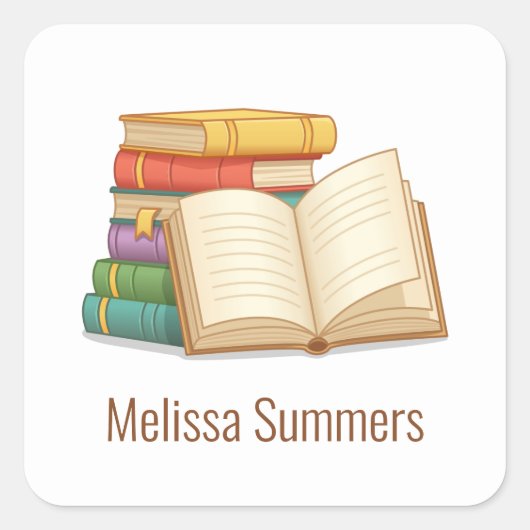 大量の本とオープンブック スクエアシール (正面)