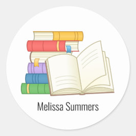 大量の本とオープンブック ラウンドシール