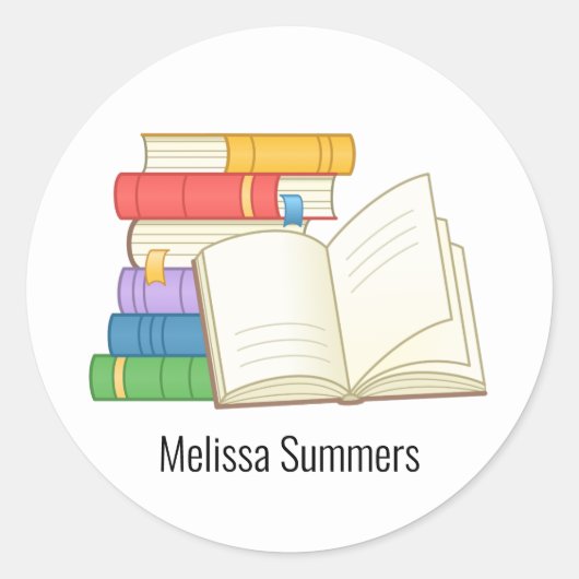 大量の本とオープンブック ラウンドシール (正面)