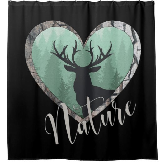 大金のシカ"自然"が付いている霧深い森林 シャワーカーテン (正面)