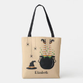 大釜と名前をカスタムするのハロウィンの脚 トートバッグ (裏面)