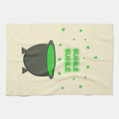 大釜と泡立つ緑の醸造ハロウィーン キッチンタオル (横)