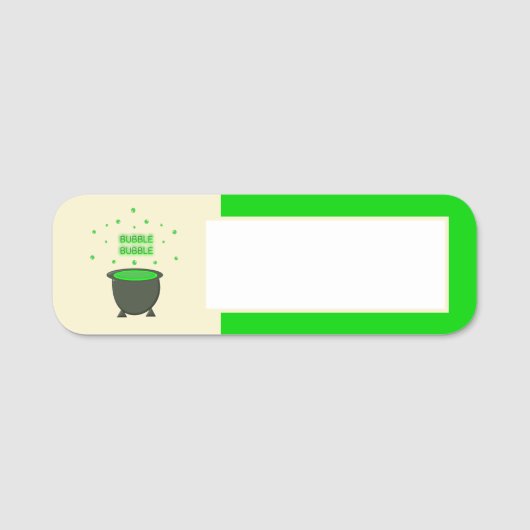 大釜と泡立つ緑の醸造ハロウィーン 名札 (正面)