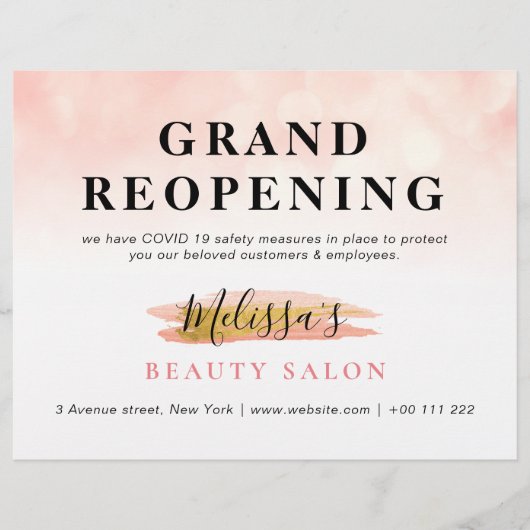 大開会|トレンディー金ゴールドピンク美しいサロン チラシ (正面)