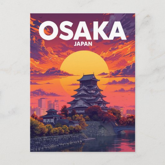 大阪城の夕焼けの夢 ポストカード (正面)