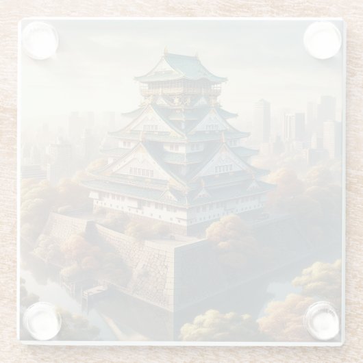 大阪城日本ランドスケープヴィンテージ旅行 ガラスコースター (裏面)