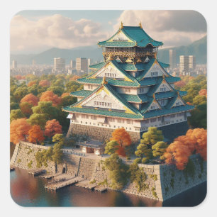 大阪城日本ランドスケープヴィンテージ旅行 スクエアシール
