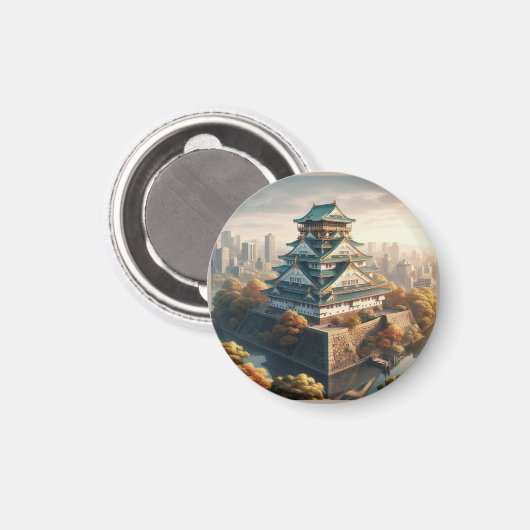 大阪城日本ランドスケープヴィンテージ旅行 マグネット (正面/裏面)