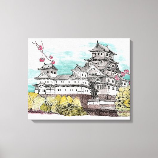 大阪城日本水彩画イラストレーション キャンバスプリント (正面)