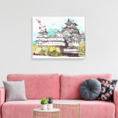 大阪城日本水彩画イラストレーション キャンバスプリント (インサイチュ (リビング))