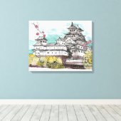 大阪城日本水彩画イラストレーション キャンバスプリント (インサイチュ (ウッドフロア))