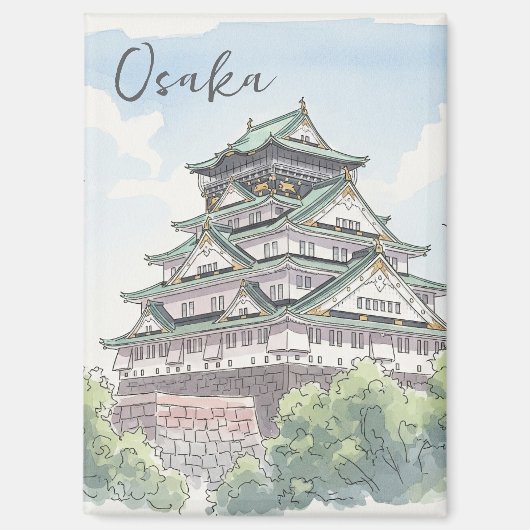 大阪城日本水彩画 マグネット (正面)