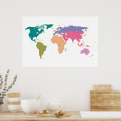 大陸で色付けされた世界地図 ポスター (キッチン)