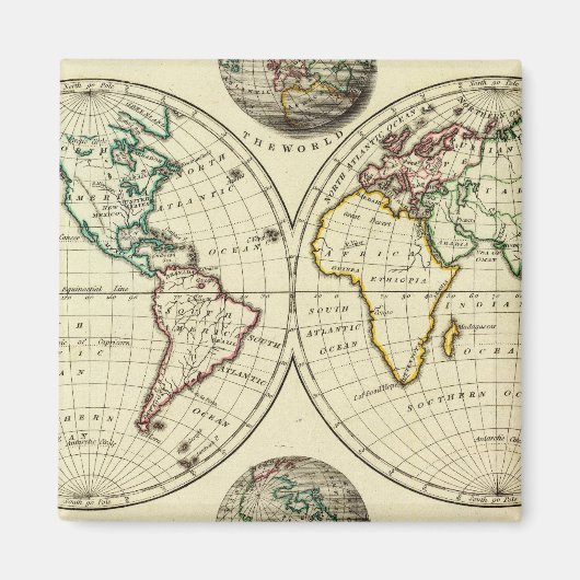 大陸の境界を持つ世界 マグネット (正面)