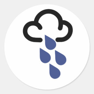 大雨:レトロ天気予報記号 ラウンドシール