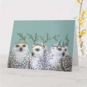 大雪フクロウのグリーティングカード カード (黄色い花)