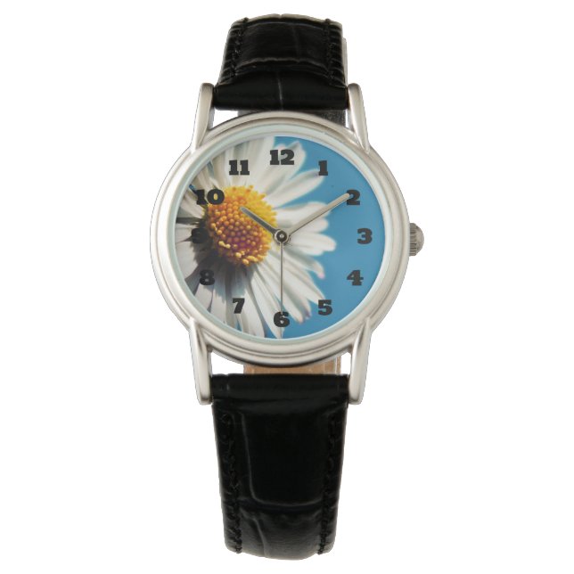 大青空の下の明るい白いデイジー 腕時計 (正面)