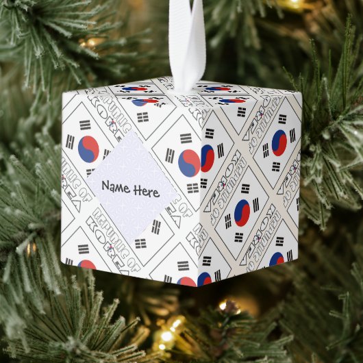 大韓民国・韓国国旗のタイル貼り名 キューブオーナメント (ツリー)