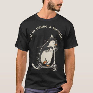 大騒ぎするペンギン おもしろ可愛いライディングデザイン Tシャツ