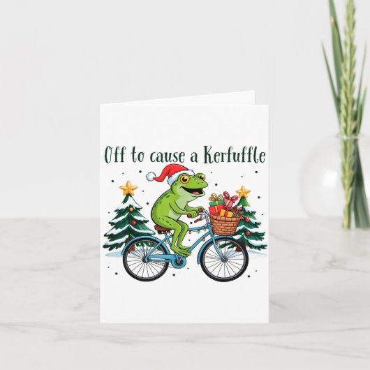大騒ぎを起こしに行く 面白いフクロクガエル サンタ クリスマス カード (正面)