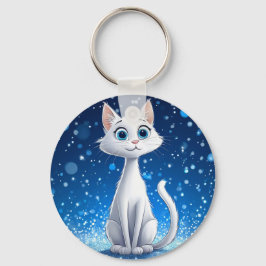 大魅力的きな青い目をした白猫 キーホルダー