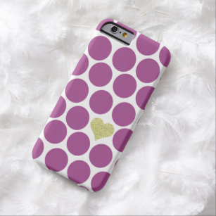 大黄の紫色の水玉模様のグリッターのハートのiPhone Barely There iPhone 6 ケース