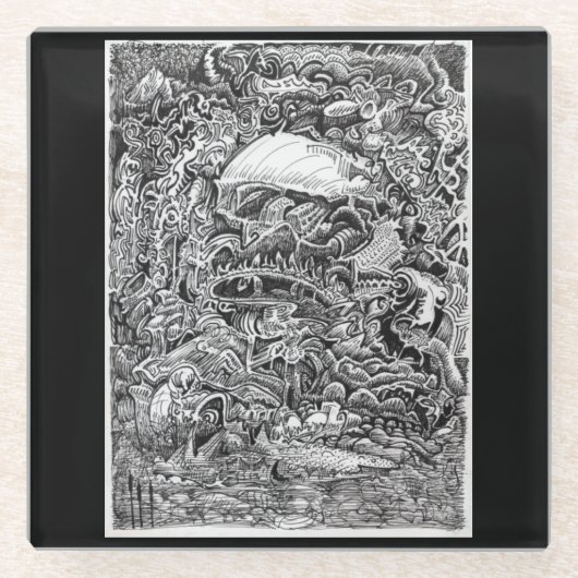 大黒柱を待ち構えて ガラスコースター (正面)