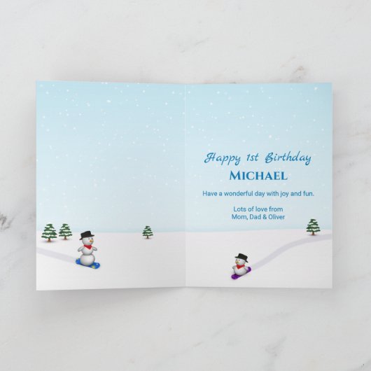 大1歳の誕生日の冬の雪の氷フォトコラージュ カード (内部)