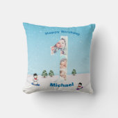 大1歳の誕生日の冬の雪の氷フォトコラージュ クッション (正面)