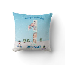 大1歳の誕生日の冬の雪の氷フォトコラージュ