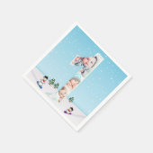 大1歳の誕生日の冬の雪の氷フォトコラージュ スタンダードカクテルナプキン (角)