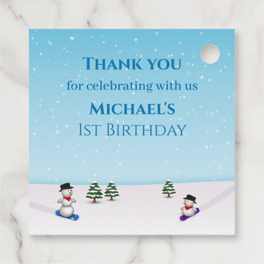 大1歳の誕生日の冬の雪の氷フォトコラージュ フェイバータグ (裏面)