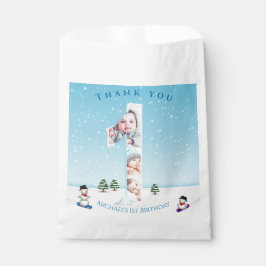 大1歳の誕生日の冬の雪の氷フォトコラージュ フェイバーバッグ