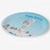 大1歳の誕生日の冬の雪の氷フォトコラージュ ペーパープレート (アングル)