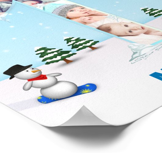 大1歳の誕生日の冬の雪の氷フォトコラージュ ポスター (角)