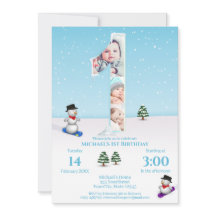 大1歳の誕生日の冬の雪の氷フォトコラージュ